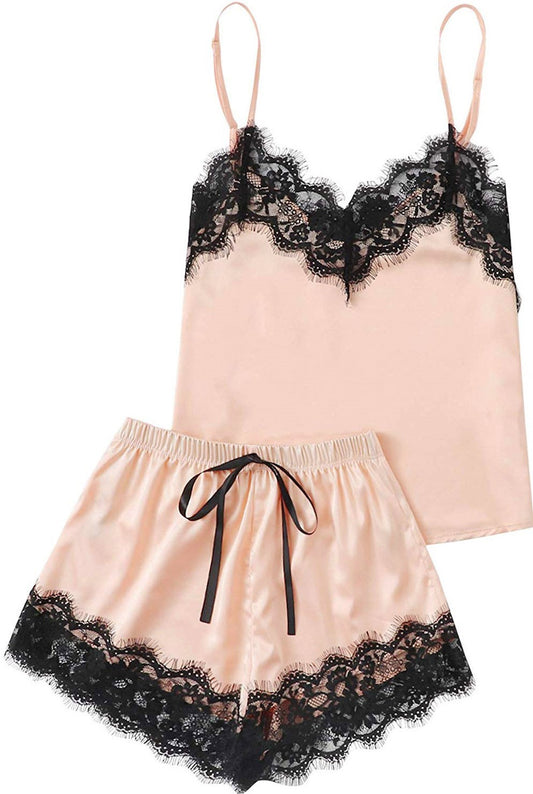 Apricot Satin Pajama Top & Short Set