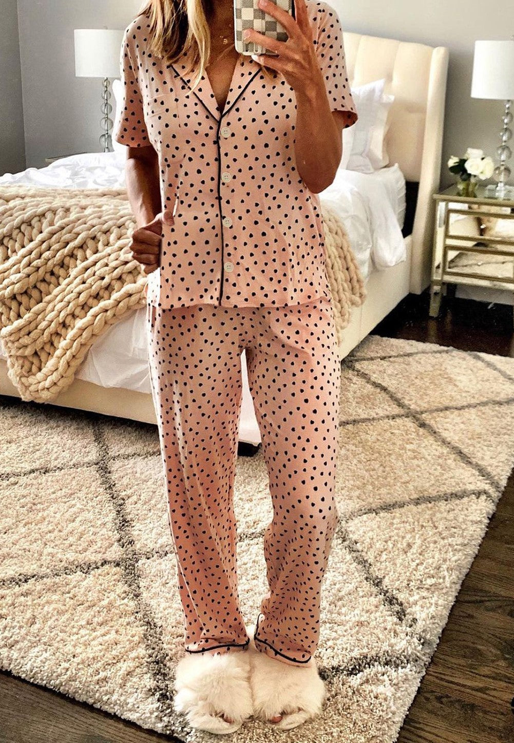 Pink polka dot pajama set