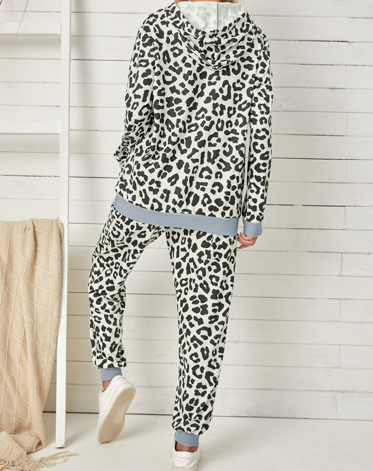 Leopard hooded long sleeve top and jogger pant loungewear