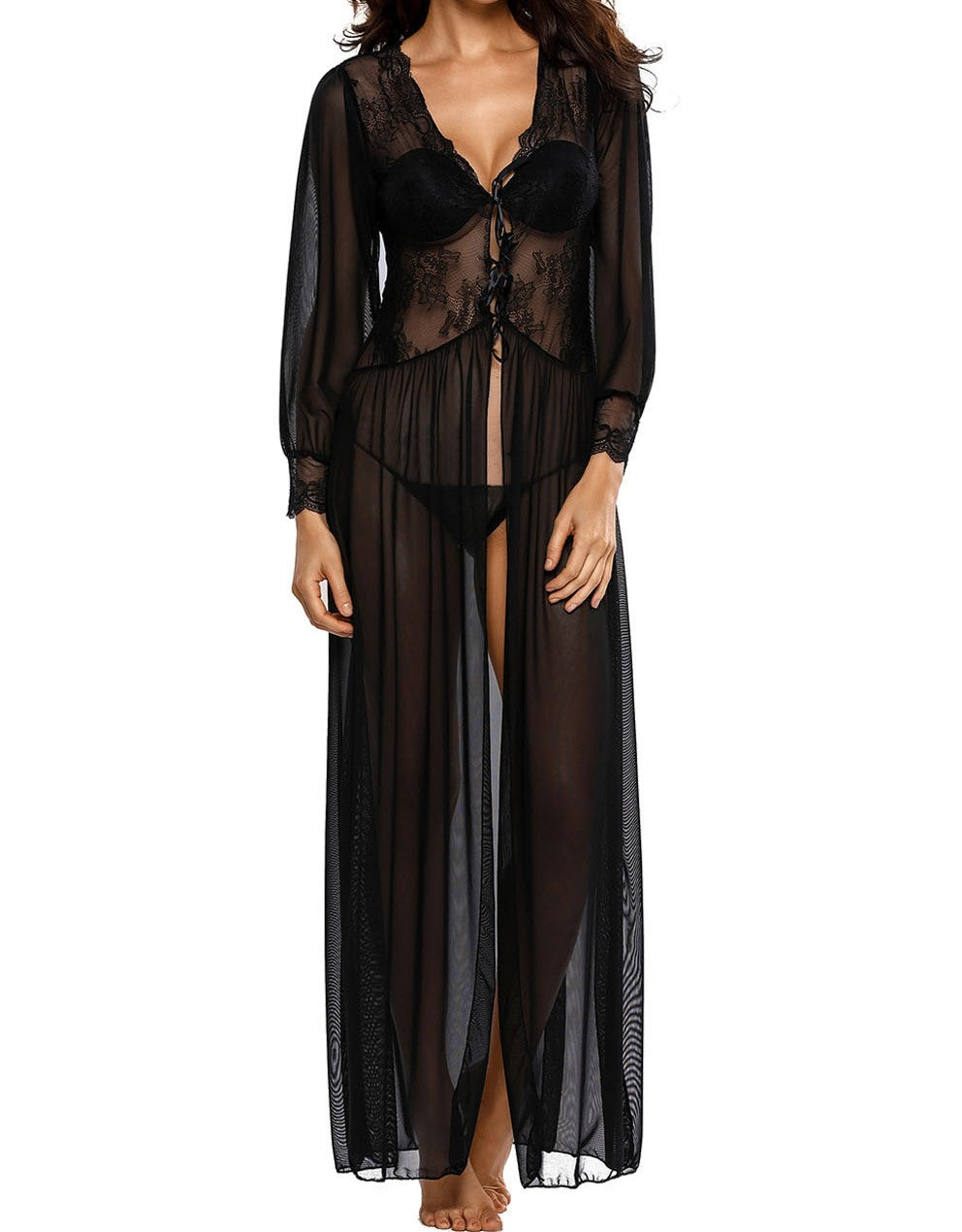 Black Long Sleeve Lace Robe – Not Naked Club